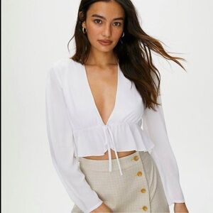 Aritzia ($68) Sunday Best Kimberly Baby Blue Tie Front LS Cropped Blouse